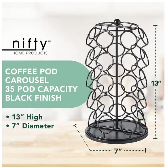 Nifty K-Cup Carousel Coffee Pod Holder Holds 35 K Cups 360 Spin Black - Picture 6 of 8